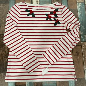 Talbots embroidered bateau neck tee holly berry nwt size small holiday